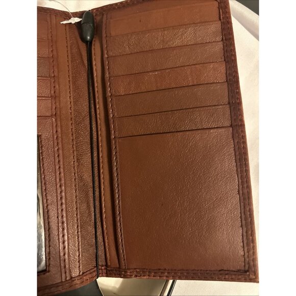 AMERICAN BISON LEATHER RODEO WALLET Genuine Leather Western Cowboy American Flag - Picture 5 of 11